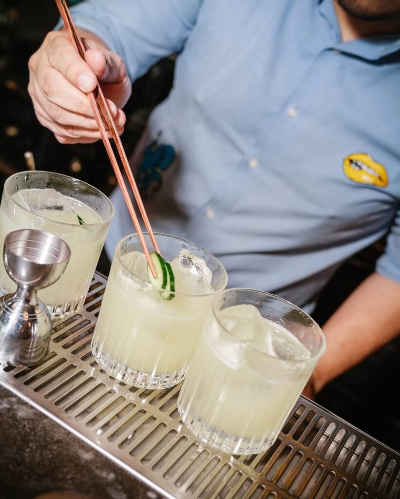 Cocktails in a bar being prepared